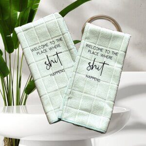 NWT Light Green Funny Bathroom Hand Towels Set of 2